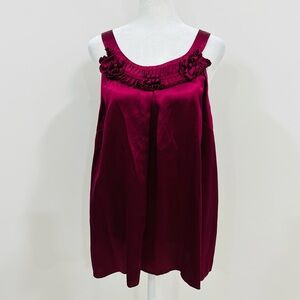 Kenar Women's‎ Burgundy Ruffled Front Sleeveless Top Size L  100% Silk